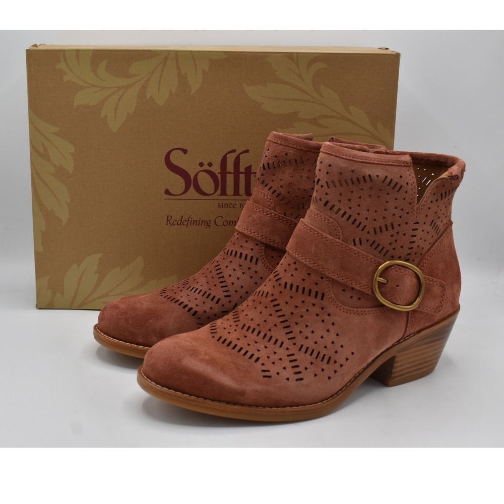Sofft Women Size 7 Adriana Terracotta Distressed Suede Perforated Boots Shoes